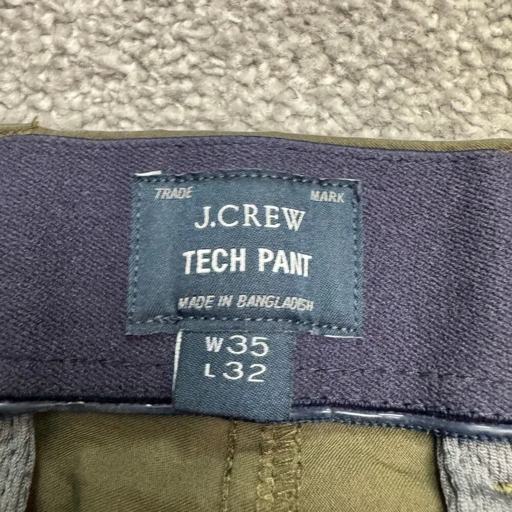 J.Crew 484 Slim Tech Chino Pants Mens 35x32 Green Stretch Casual Preppy Outdoor